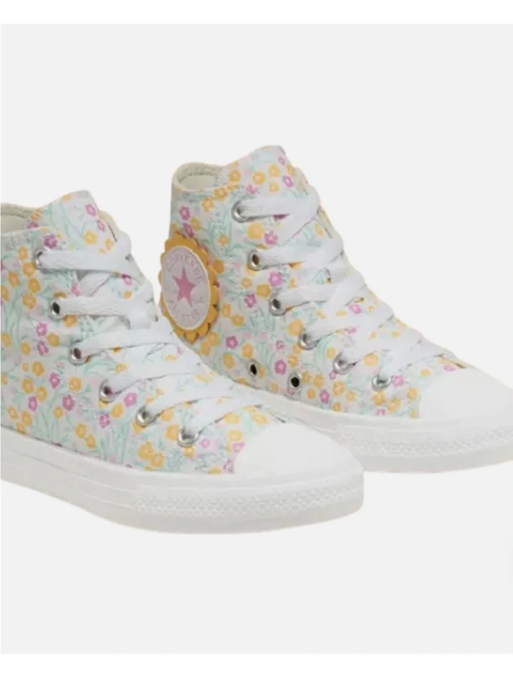 Converse Kids' Floral High-Top Sneakers - White, Yellow, Pink